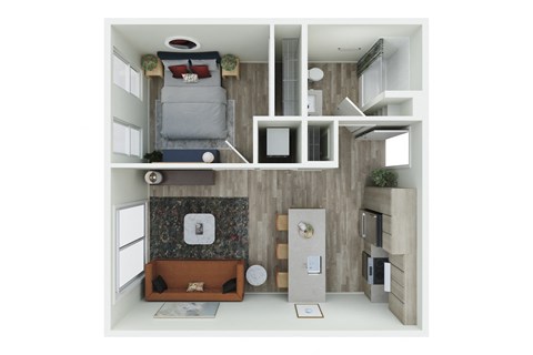 Floor plan for 1 bed, 1 bath, 588 sqft